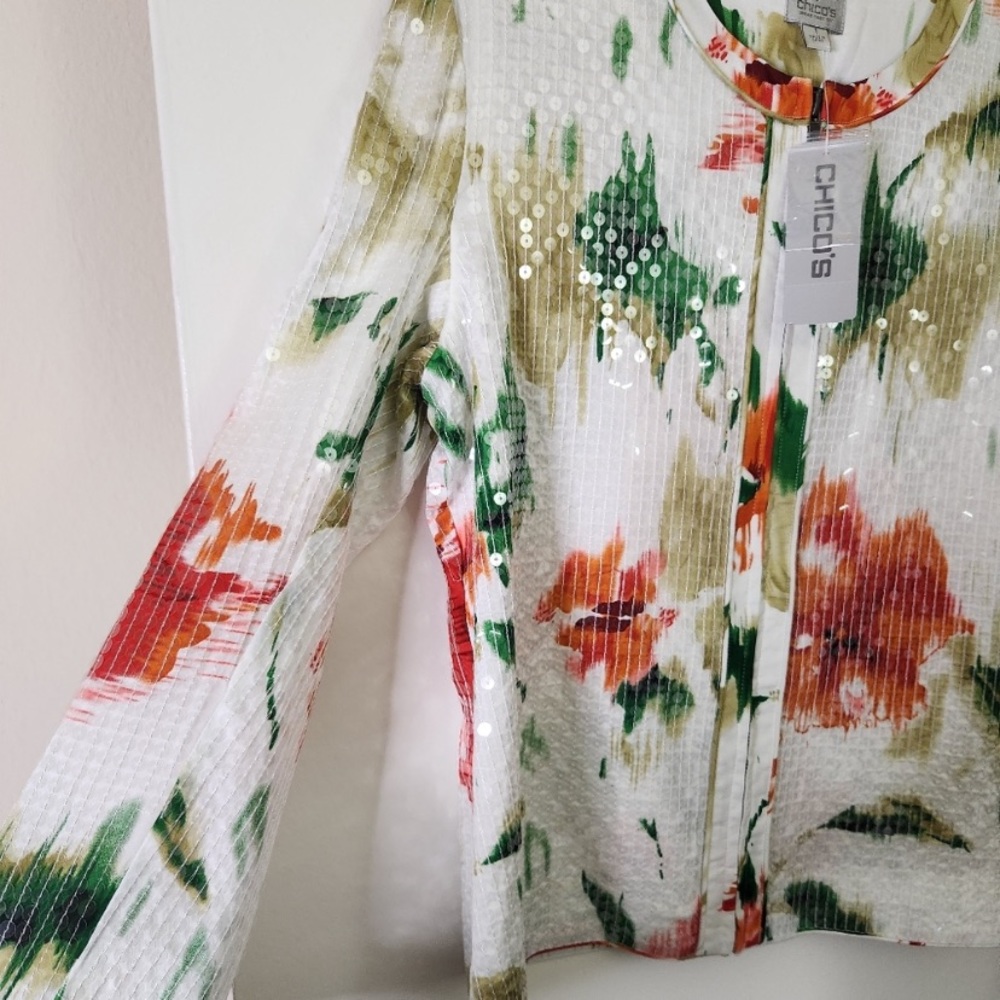 Chicos shimmer floral Giovanna jacket in optic white size 1